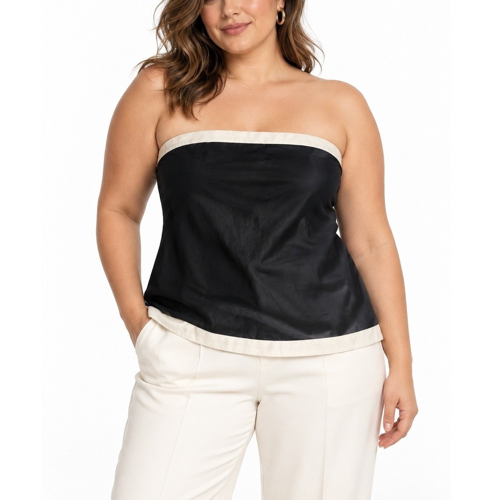 Abercrombie & Fitch Linen Blend Colorblock Strapless Tube Top Black White XXLP
